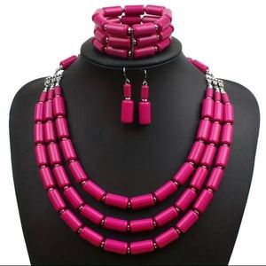 Pink earrings with the necklace and bracelet matching set for all occasions.